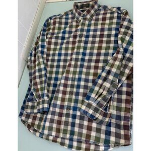 Viyella Shirt Mens Large L Wool Cotton Blend Button Down Herringbone Plaid
